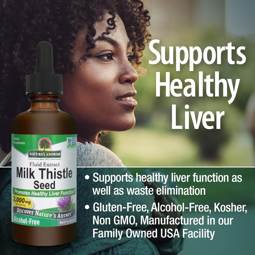 Nature&#39;s Answer Milk Thistle 2 Ounce Extract - Alcohol Free, Non GMO, Liver Support Supplement for Everyone - Liver Detox, Made in USA