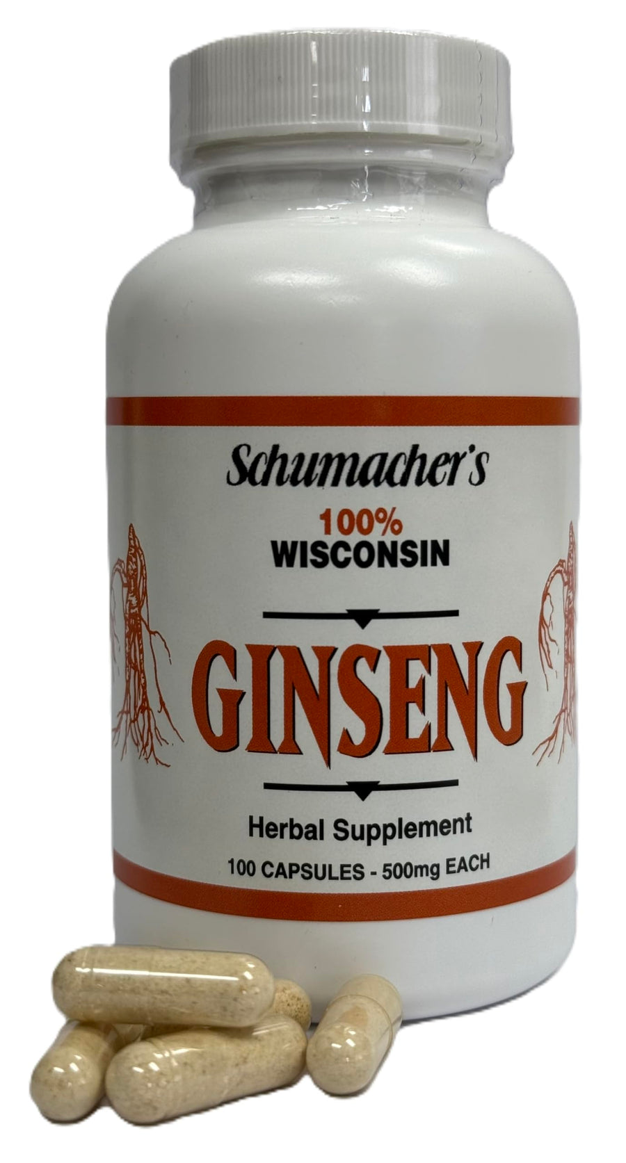 American Ginseng Capsules, 100% Pure Wisconsin Ginseng, 500mg, 100 Capsules - Best Ginseng Supplement, Pure Potent Wisconsin Ginseng Roots