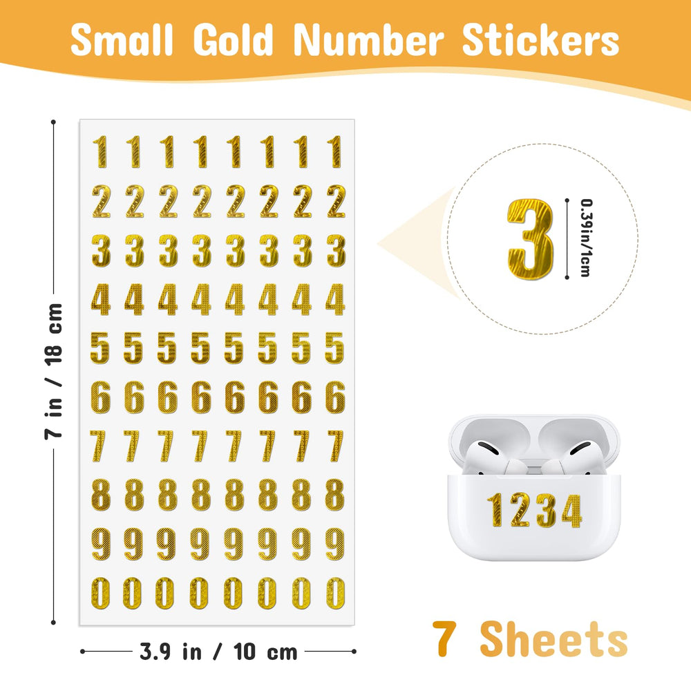 7 Sheets Gold Number Stickers Small Gold Glitter Number Sticker Self Adhesive for Graduation Cap Decoration Gift Scrapbooks Greeting Cards Arts Craft