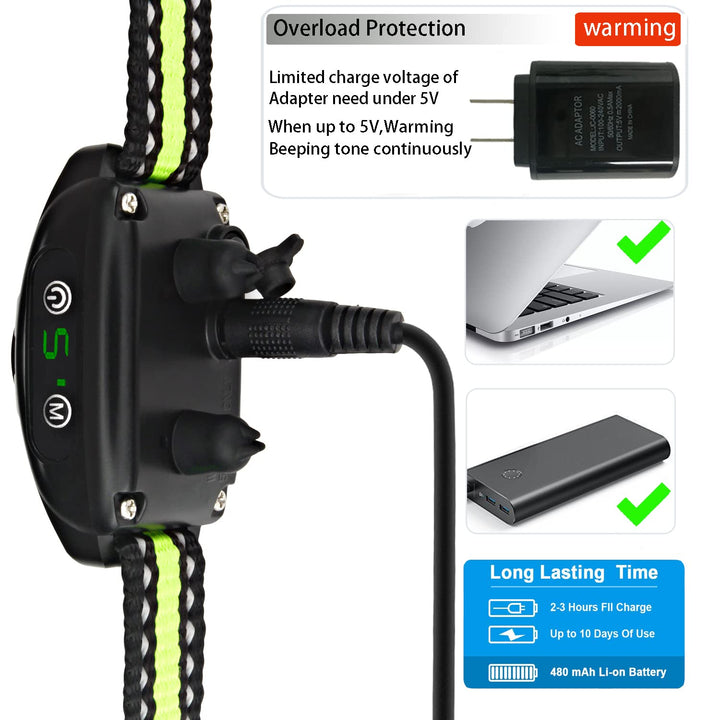 Small Dog Bark Collar 5-15lbs, No Shock, Rechargeable, Waterproof, Adjustable Sensitivity &amp; Intensity, Black/Lime Green