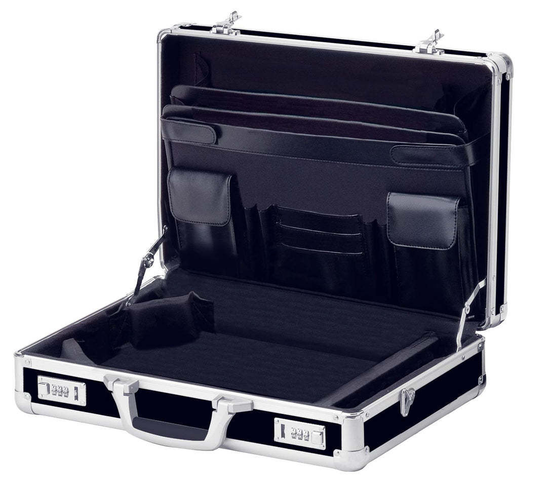Vaultz Locking Briefcase - 18 x 14.25 x 5 Inch Combination Lock Hard Laptop Case w/Strap - Briefcases for Men and Women - Black