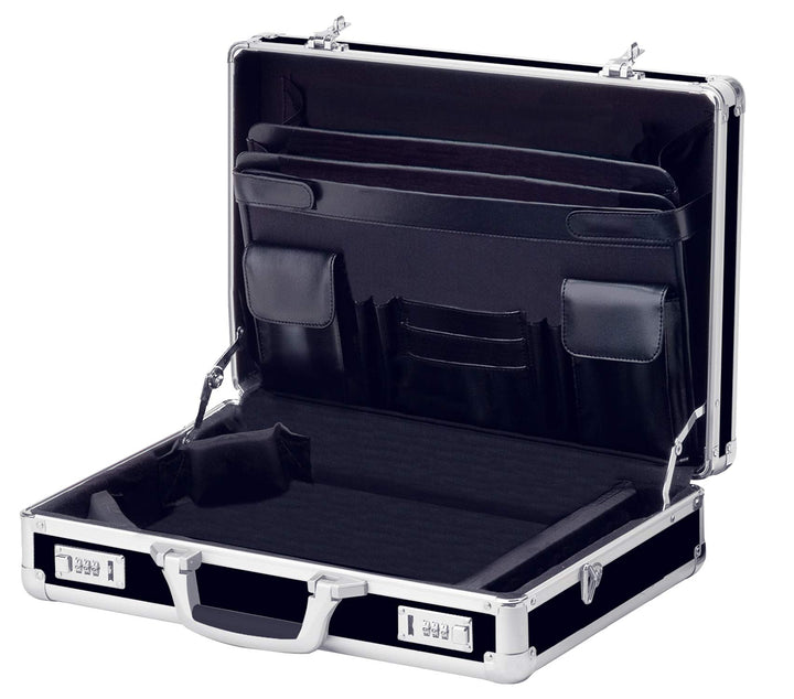 Vaultz Locking Briefcase - 18 x 14.25 x 5 Inch Combination Lock Hard Laptop Case w/Strap - Briefcases for Men and Women - Black