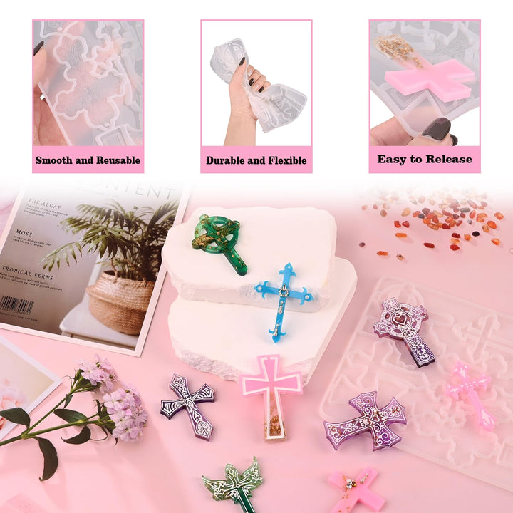 Cross Silicone Resin Molds, 12 Cavity Epoxy Resin Keychain Molds for DIY Craft Necklace Jewelry Pendant Making