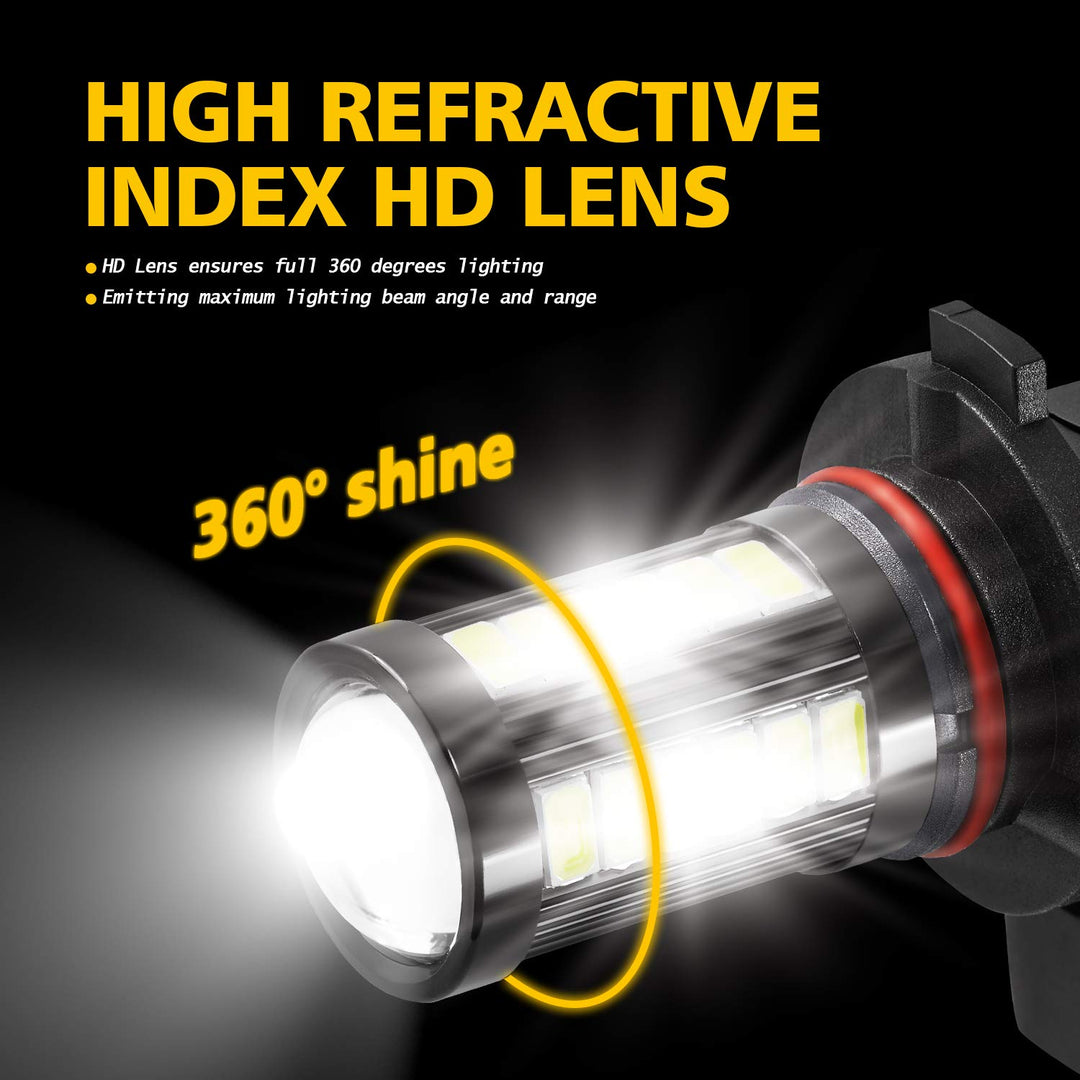 9006 HB4 9006LL 9006XS LED Fog Light Bulbs 6000K Xenon White, Super Bright 2800 Lumens 33-SMD Chips LED Daytime Running Lights DRL Bulbs Replacement for Cars, Trucks (Pack of 2)