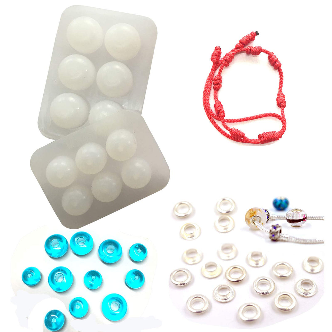 Szecl 2Pcs Jewelry Bead Resin Mold with Holes Round Sil