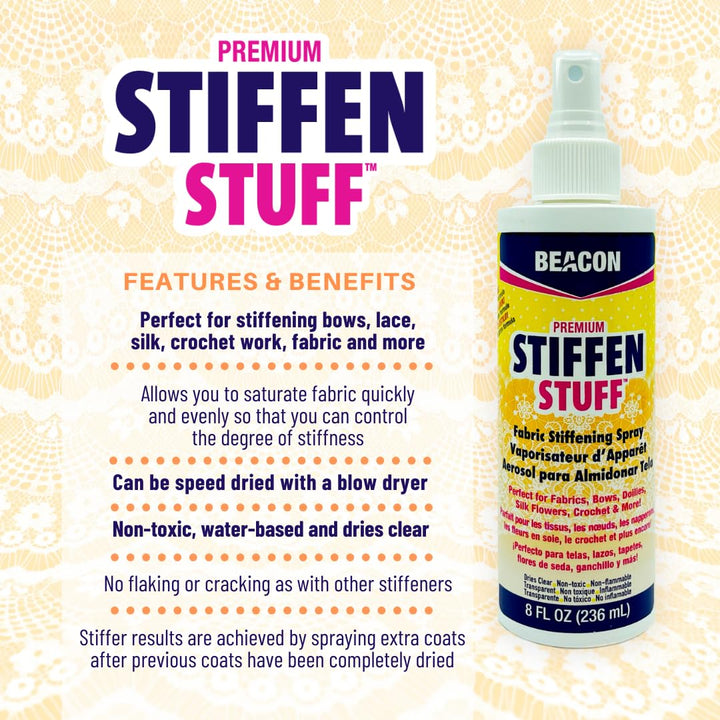 Stiffen Stuff Fabric Stiffening Spray - Quick, Even Application with No Flaking or Cracking, 8-Ounce