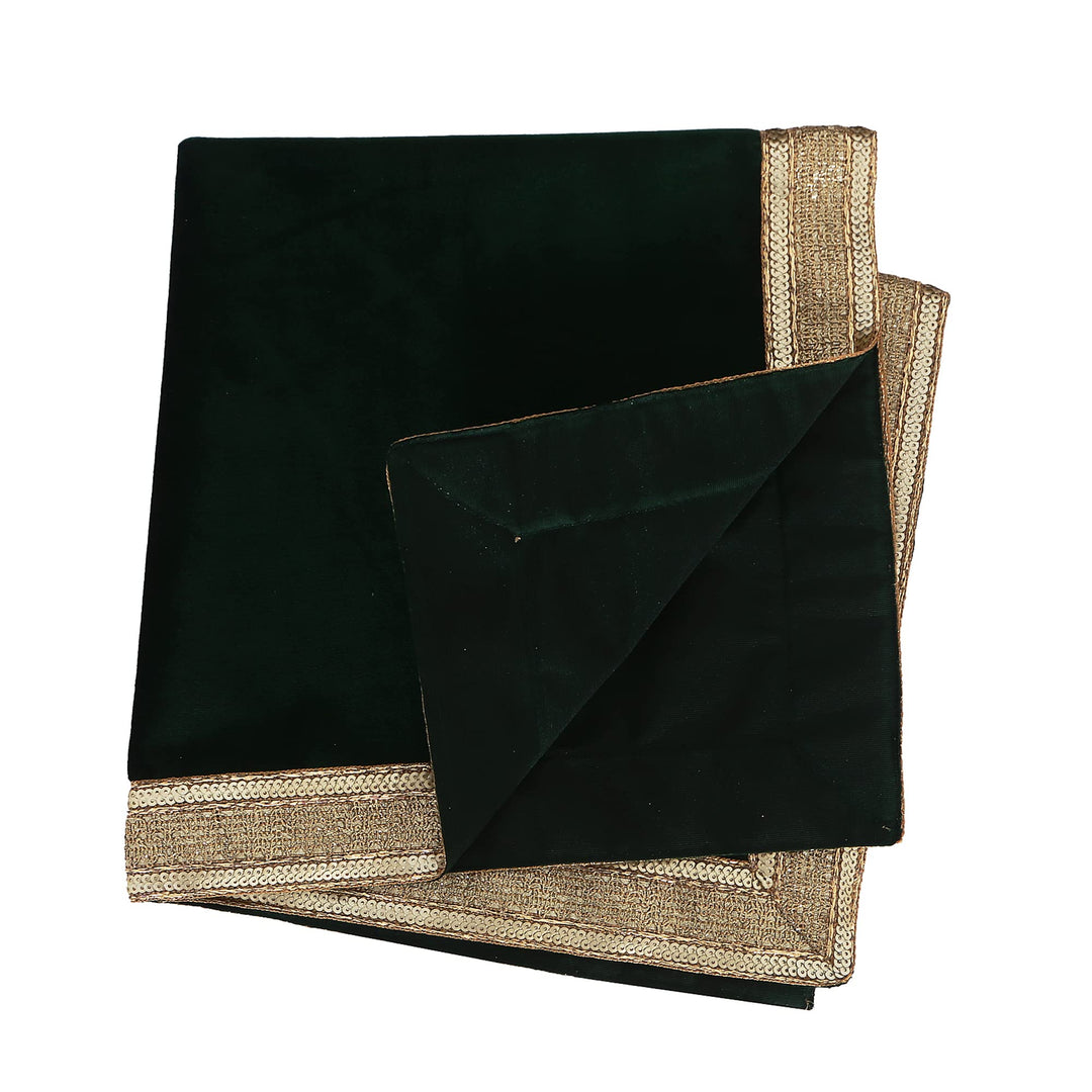 Green Velvet Cloth with Golden Shinny Border, Namaaz, Muslim Cloth, Aasan, Alter, Altar, Tarot Table Cloth Holy Square Tablecloth