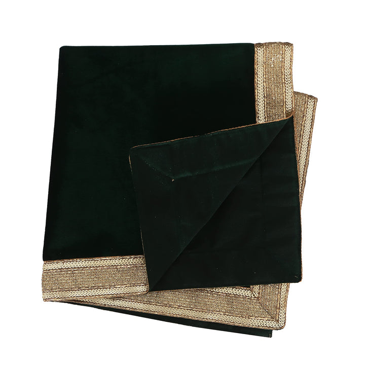 Green Velvet Cloth with Golden Shinny Border, Namaaz, Muslim Cloth, Aasan, Alter, Altar, Tarot Table Cloth Holy Square Tablecloth