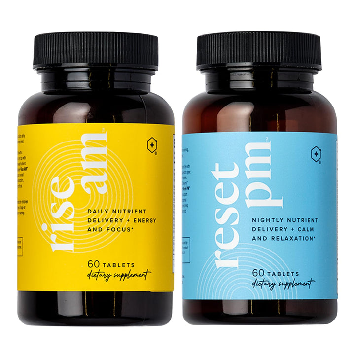 Rise AM &amp; Reset PM System - Combination of Rise AM &amp; Reset PM System, a Multivitamin for Men and Women Supplement Provides Vitamins, Minerals, and Adaptogens. - 60 Tablets per Bottle
