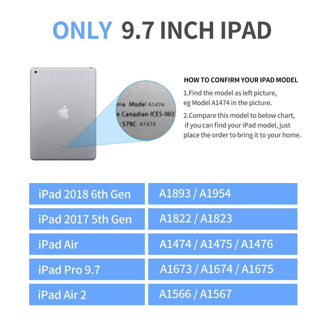 iPad Keyboard Case for iPad Pro 9.7 inch, 2018 iPad 6th Gen, 2017 iPad 5th Gen, iPad Air 2 &amp; 1 case with Keyboard, 130° Smart Folio Hard Back Cover, Ultra Slim, Auto Wake and Sleep - Rose Gold