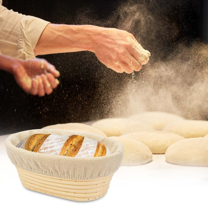 2 PCS 8 inch Oval Long Banneton Brotform Bread Dough Proofing Rising Rattan Basket &amp; Liner for Professional &amp; Home Bakers