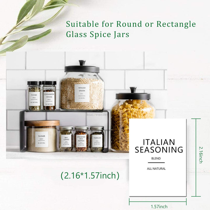 Cagseia 114 Spice Jar Labels Preprinted Minimalist White Label, Fit Round or Rectangle Spice Jars, Waterproof Labels Stickers, Herb Seasoning Kitchen Pantry Labels