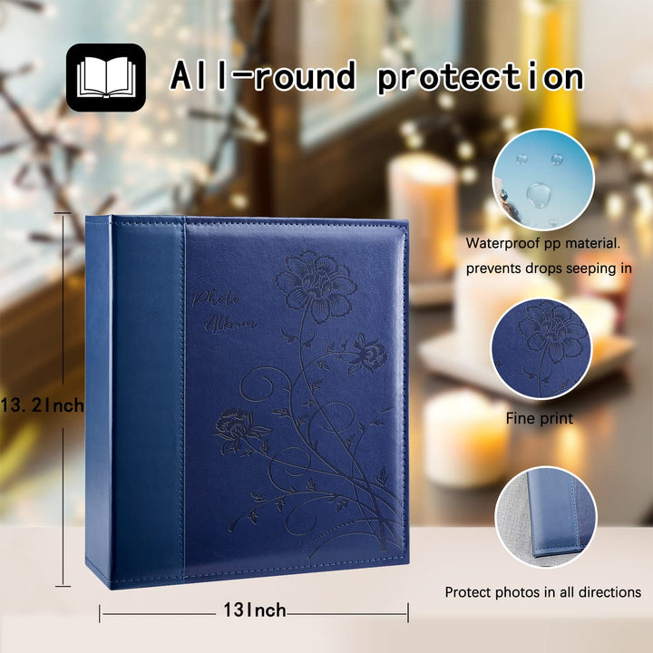 Photo Picutre Album 4x6 500 Photos, Extra Large Capacity Leather Cover Wedding Family Photo Albums Holds 500 Horizontal and Vertical 4x6 Photos with Black Pages(Blue)