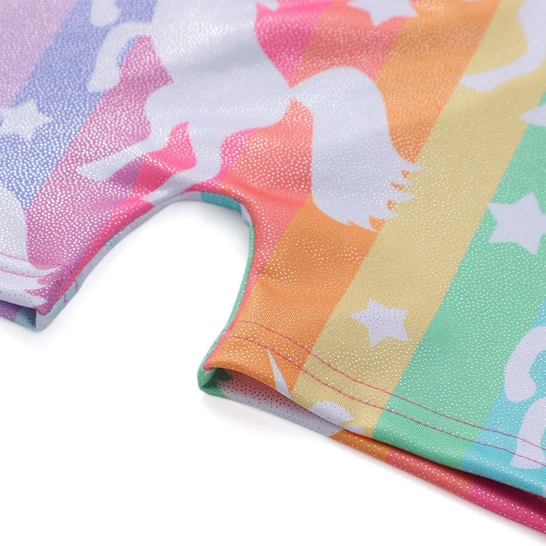 Unicorn Leotards for Girls Gymnastics Size 7-8 Years Old Rainbow Stripe Biketard Tumbling Outfits for Kids