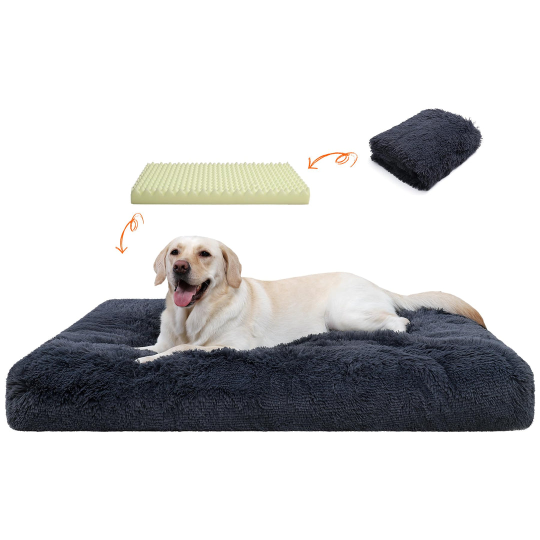 XL Orthopedic Dog Beds Large Sized Dog, Washable Dog Bed with Removable Cover, Waterproof Dog Crate Bed with Non-Slip Bottom, Fluffy Pet Bed 41×27 Inch, Dark Grey