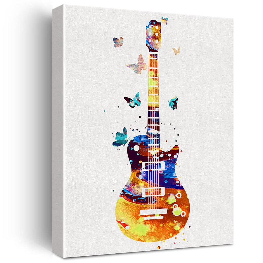 Acoustic Guitar Watercolor Music Instrument Art Guitar Canvas Painting Prints for Home Wall Decor Framed Artwork Guitarist Gifts(12x15 Inch)