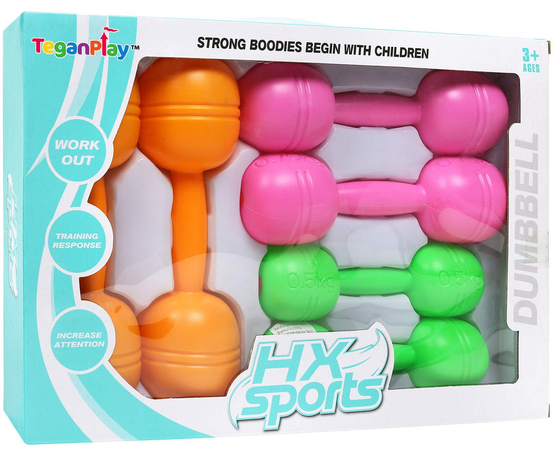 Kids Plastic Weight Set Dumbbells Set for toddlers | Barbell Fitness Exercise Equipment for Home Gym Workout (Set of 6 pcs)