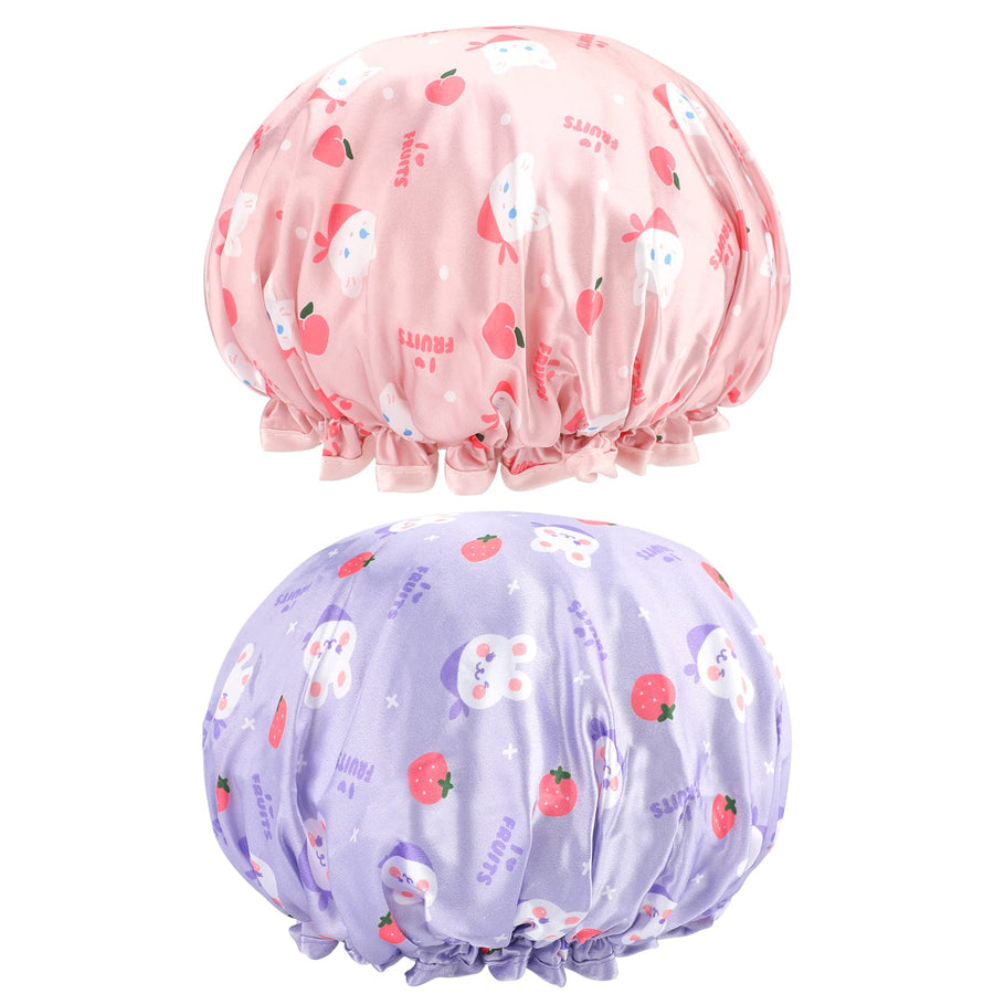 2PCS Cute Kids Shower Cap, Funny Cartoon Bath Hat, Boys or Girls Waterproof Shower Bath Caps (Pink + Purple)