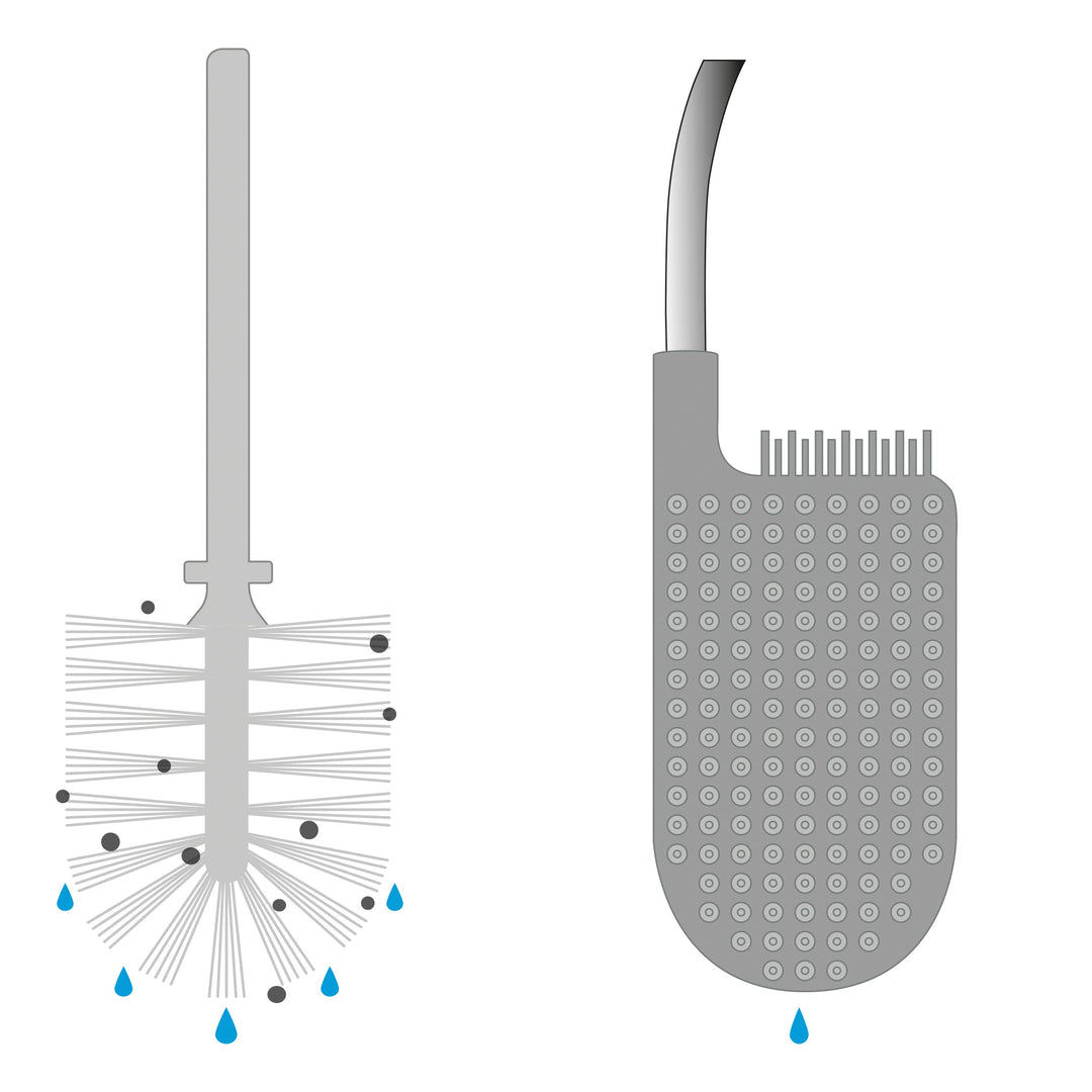 Flex Lite Silicone Toilet Brush with Slimline Holder Set, Flexible Head, drip, Anti-Clog deep Clean, 1 EA, Grey/White