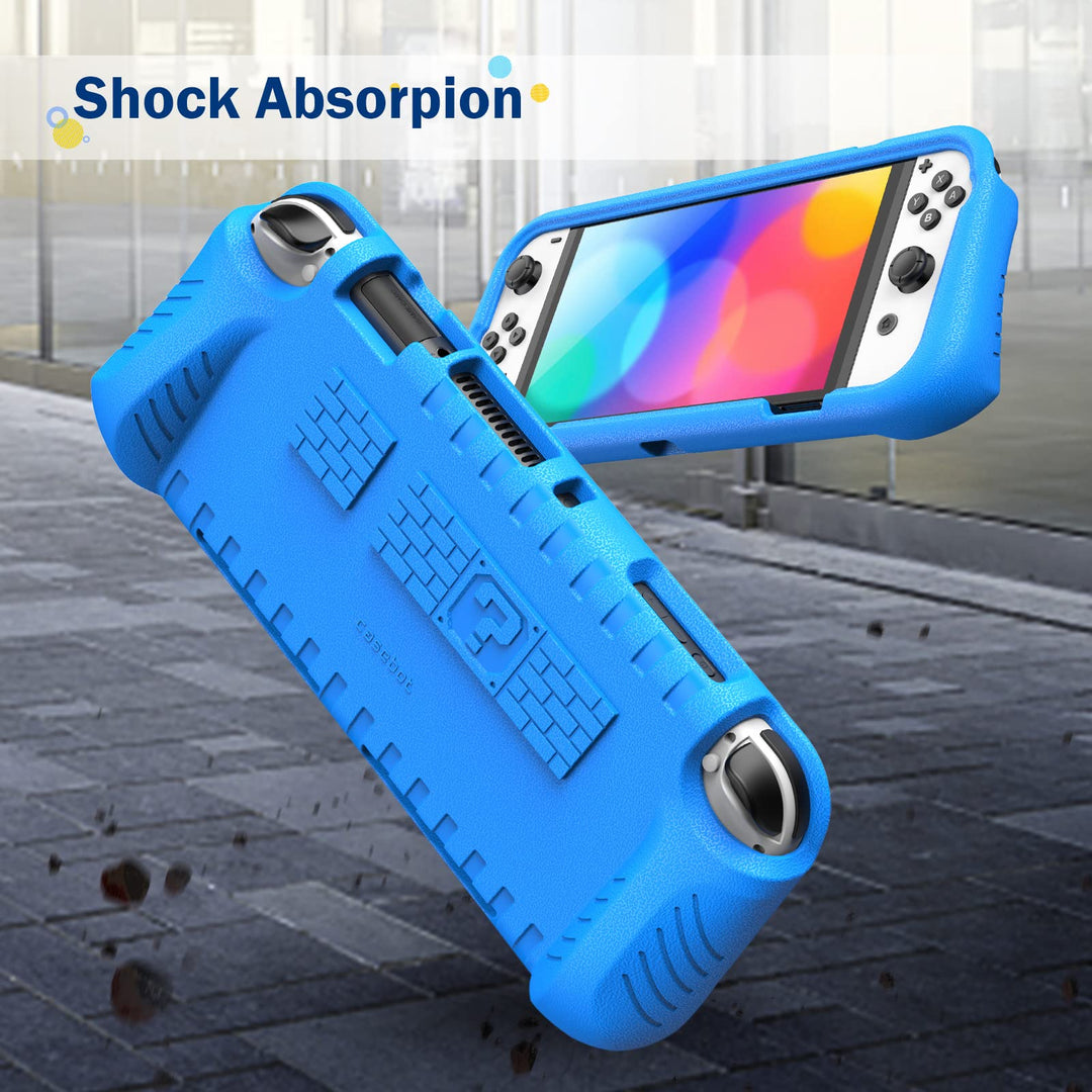 Kids Case for Nintendo Switch OLED Model 2021 with 2 Game Card Slots - [Kids Friendly] Ultralight Shockproof Protective Cover, Ergonomic Grip Case for Switch OLED Model Console 7.0 (Blue)
