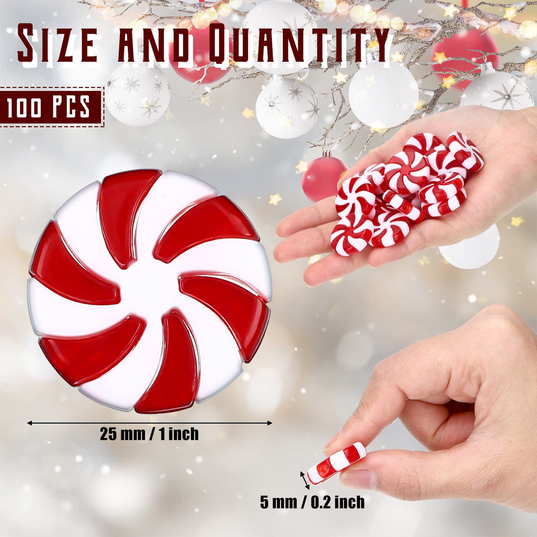 25 mm Christmas Candy Cane Peppermint Ornaments for Christmas Tree Fake Candy Candy Decorations Candy Decor Candy Christmas Ornaments Candy Cane Craft for DIY Crafts (Red White, 100 Pcs)