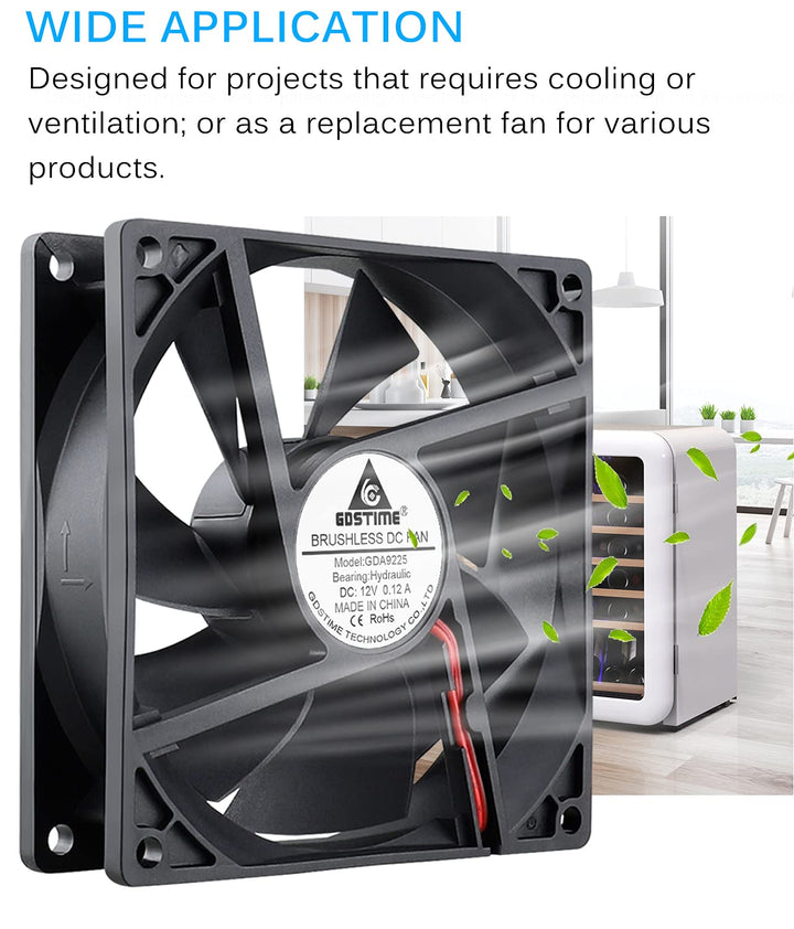 92mm x 92mm x 25mm 90mm 3.6 Inches 12v Brushless Dc Cooling Fan 2 Pin