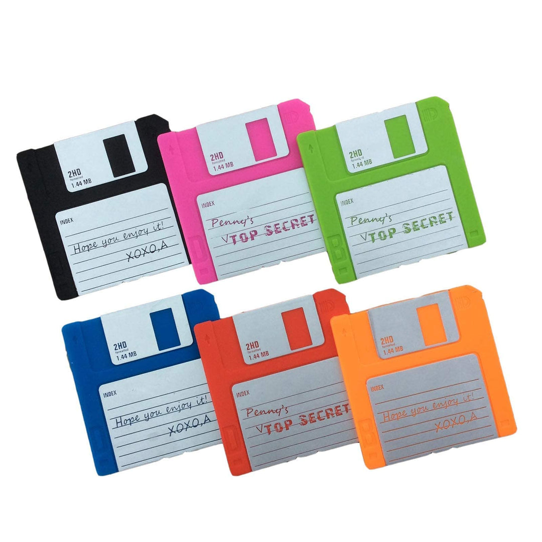 Set of 6 Silicon Floppy Disk Coasters Fun - Retro Coasters - Durable Heat Resistant - Non Slip - Good Gift