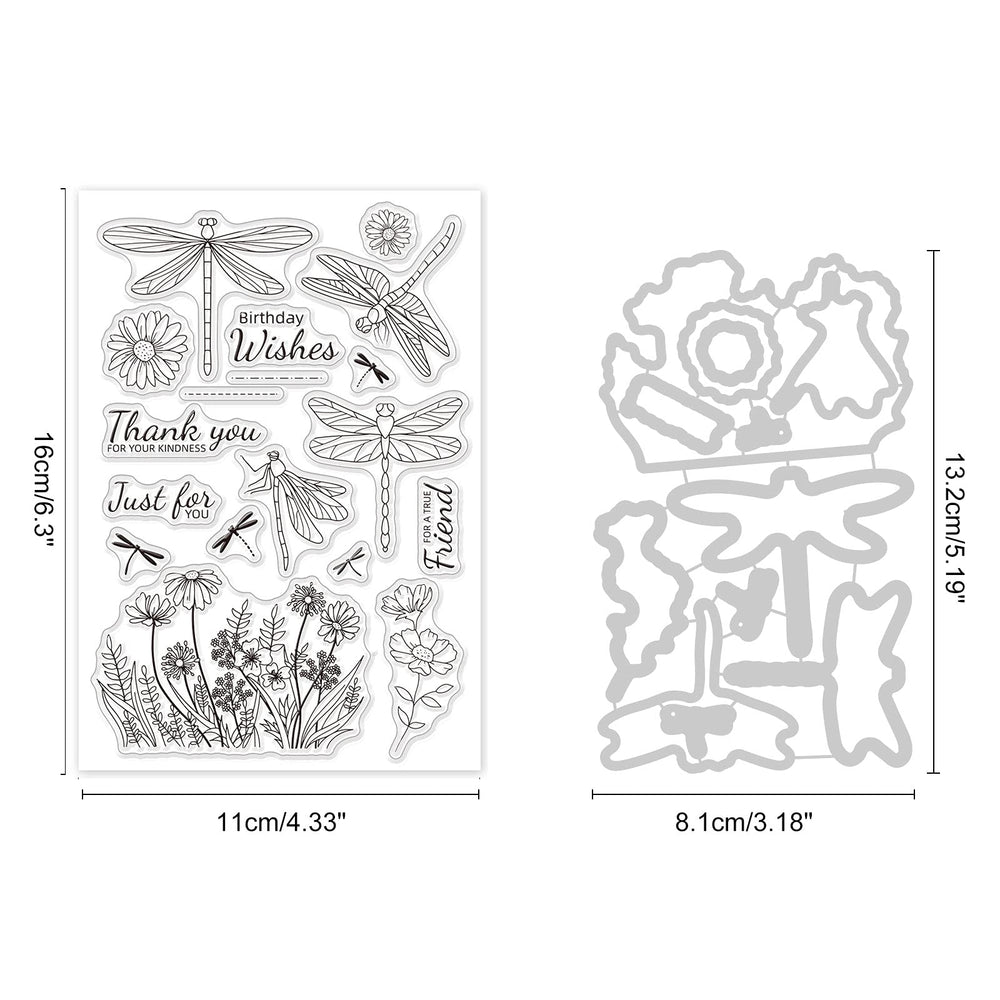 Dragonfly Cut Dies and Clear Silicone Stamp Set for DIY Scrapbooking Album Decorative Wedding Invitation Card Making