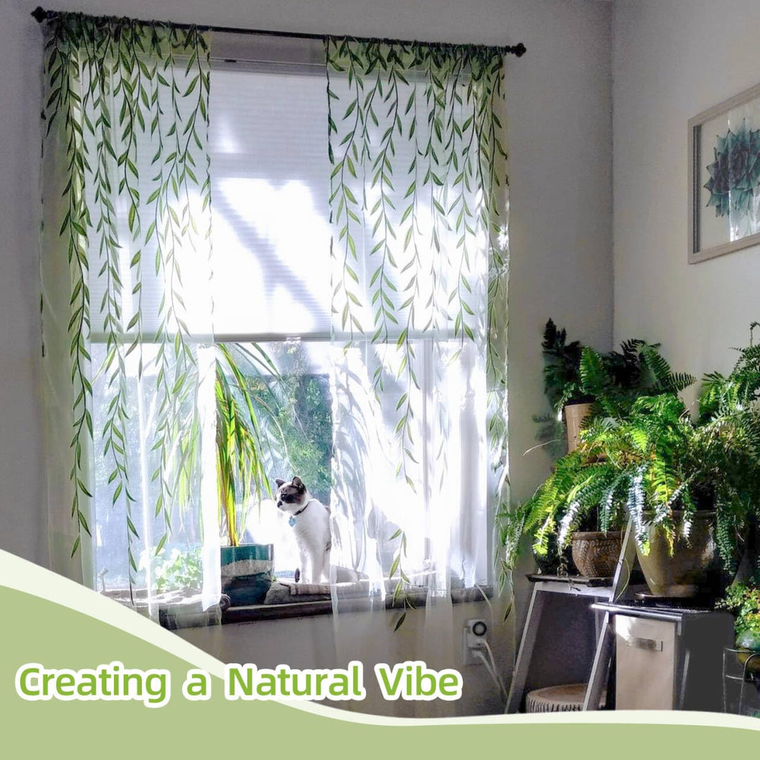 Green Sheer Window Curtains-Pocket Design Sheer Curtains Pretty Vine Curtains 2 Panels Leaf Pattern Curtain Sheers Voile Sheer Window Curtain Panels for Kids Bedroom Living Room Nursery