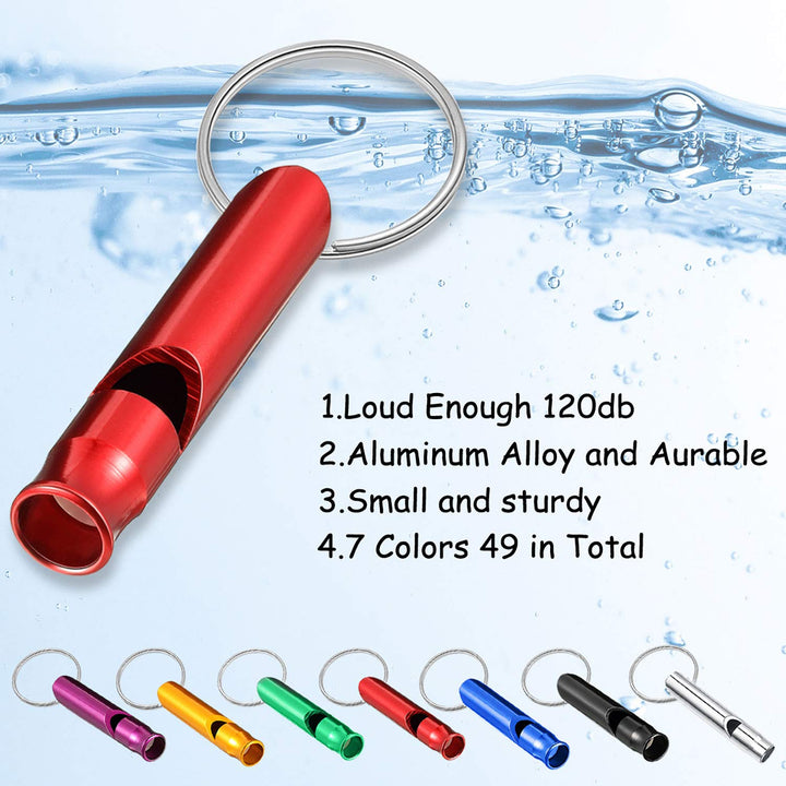 49 Pieces Emergency Whistle with Keychain, Aluminum Keychain Whistle Emergency Survival Whistle Key Chain for Outdoor Camping Hiking Boating Hunting Fishing, 7 Colors