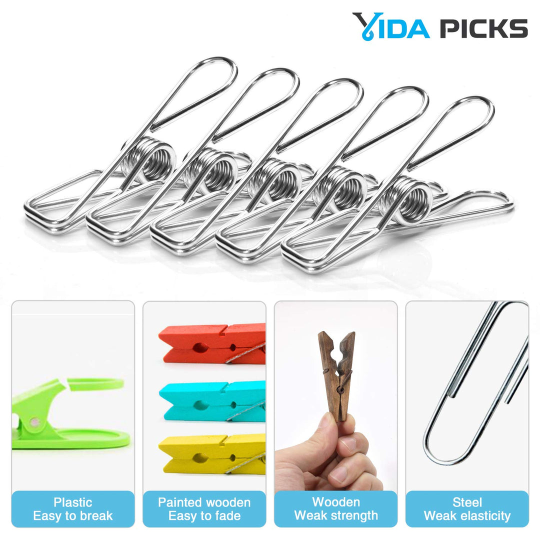 40 Pack Wire Clothes Pins Heavy Duty Outdoor, Stainless Steel ClothesPins for Hanging Clothes, Metal Clothes Pegs, Clothing Clips, Laundry Pins 1.8mm Diameter 6cm Long