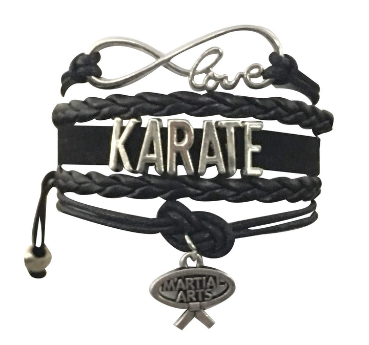 Karate Charm Bracelet - Infinity Karate Adjustable Charm Bracelet with Martial Arts Charm - Gift for Women (Black)