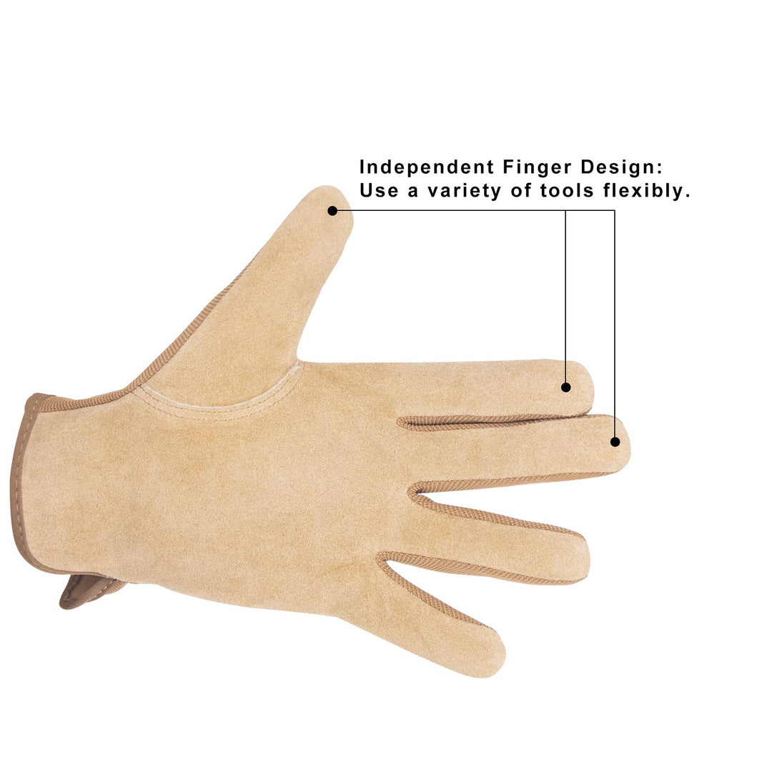 2-Paris Genuine Leather Work Gloves Stretchable Wrist Tough Cowhide Gardening Glove,Safety Working Glove for Wood Cutting/Construction/Truck Driving/Garden/Yard Working for Men and Women (XXL, Brown)