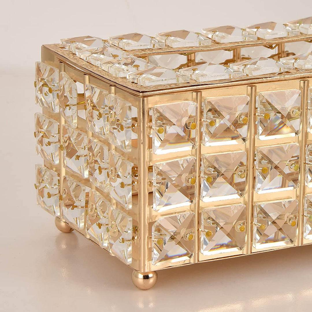 Rectangular Crystal Tissue Box Cover, Decorative Paper Box, Napkin Holder, Facial Tissue Holder, Used in Kitchen Dining Room, Bathroom, Desk, Gold