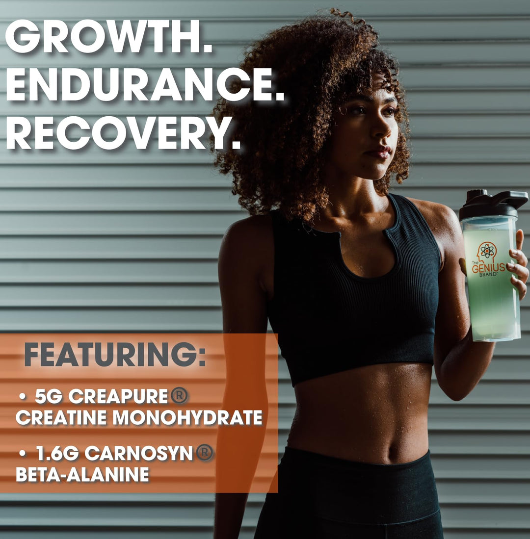 Genius Micronized Creatine Monohydrate Powder, Post Workout Supplement, Green Apple - 100% Naturally Flavored &amp; Sweetened - Supports Muscle Building, Cellular Energy &amp; Cognitive Function – 195g