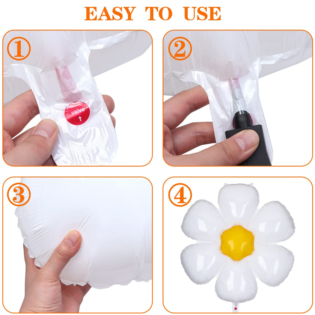 20 Inch 20 Pcs Daisy Balloons White Daisy Foil Mylar Balloons Daisy Birthday Balloons Flower Shaped Balloons White Flower Party Balloons for Daisy Theme Birthday Party Wedding Baby Shower,6 Petals