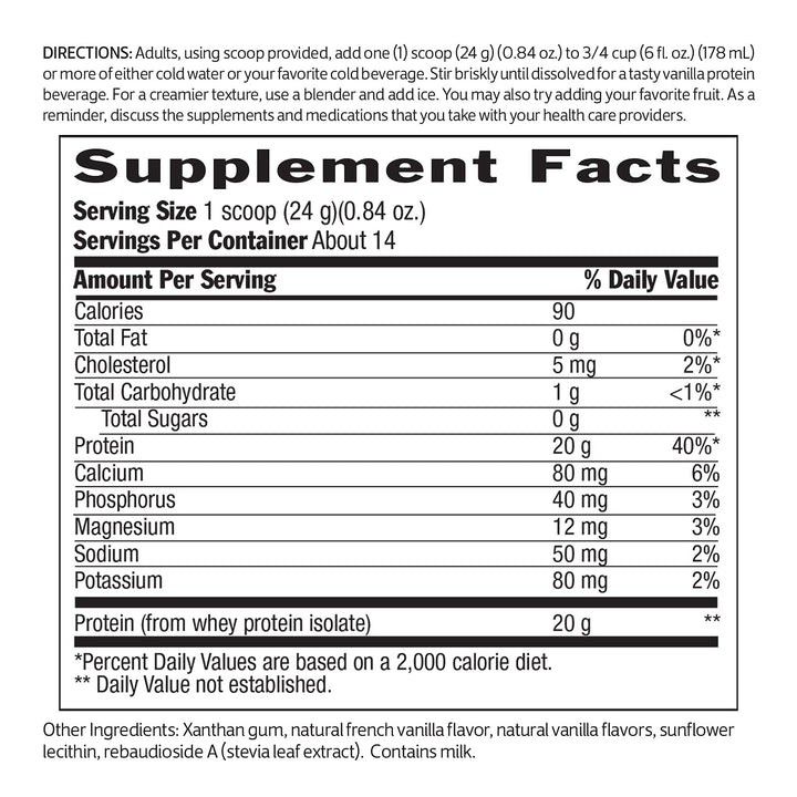 100% Whey Sugar-Free Vanilla 20g, 11.8oz, Certified Vegetarian, Certified Gluten Free, Certified Non-GMO Tested, Keto Friendly, Grass-Fed…