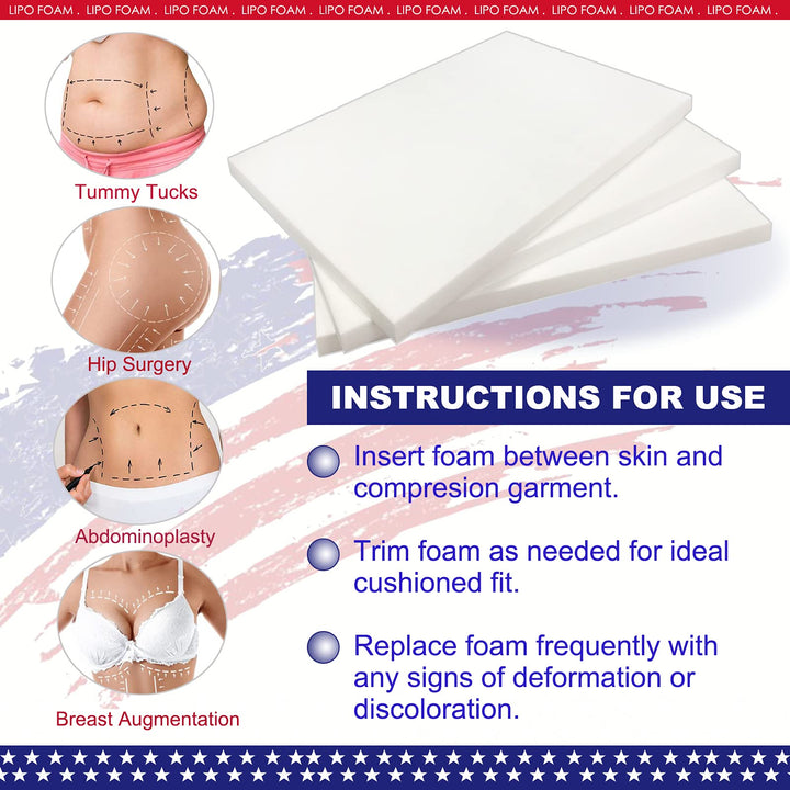 KUSMOO 3 Pack Lipo Foam Pads - Post Surgery Ab Board Liposuction Surgery Flattening Abdominal Compression Lipo Foam Sheets 8 x 11