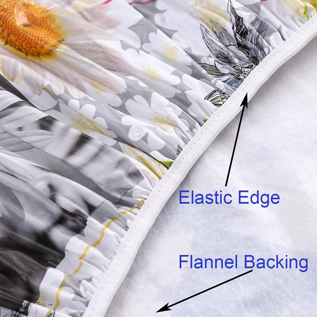Round Vinyl Fitted Tablecloth with Flannel Backing Elastic Edge Design Table Cover Waterproof Oil-Proof PVC Table Cloth Stain-Resistant Wipeable for Round Table