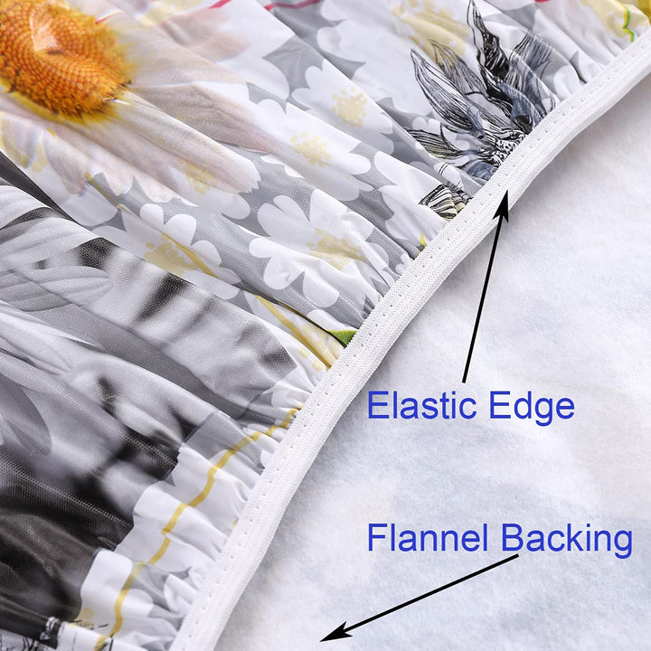 Round Vinyl Fitted Tablecloth with Flannel Backing Elastic Edge Design Table Cover Waterproof Oil-Proof PVC Table Cloth Stain-Resistant Wipeable for Round Table