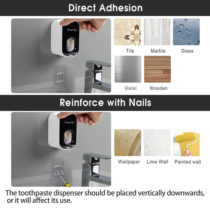 iHave Automatic Toothpaste Dispenser - Smart Bathroom Accessories with Dual-Position Technology and Sturdy Adhesive Strip, Stylish Bathroom Decor and Accessories