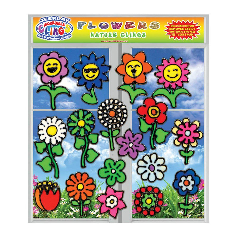 Flowers Gel Clings - Glass Window Clings for Kids and - Sunflower, Rose, Tulip, Daisy Reusable Gel Decals for Home, Airplane, Classroom, Nursery Decoration