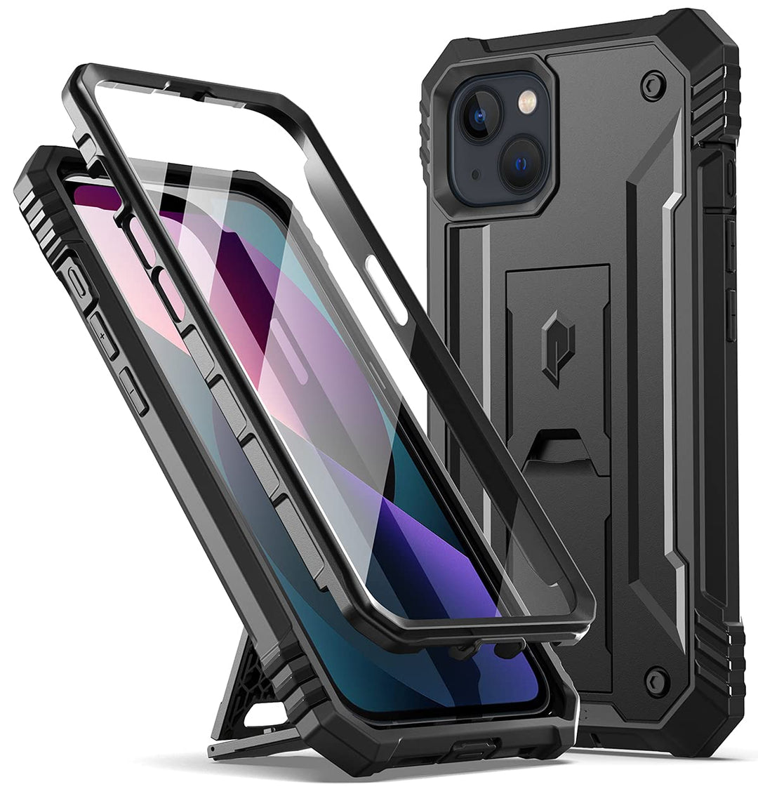 Revolution Series Case Compatible with iPhone 13 6.1 inch (2021 Release), Full-Body Rugged Shockproof Heavy Duty Protective Cover with Kickstand and Built-in Screen Protector, Black