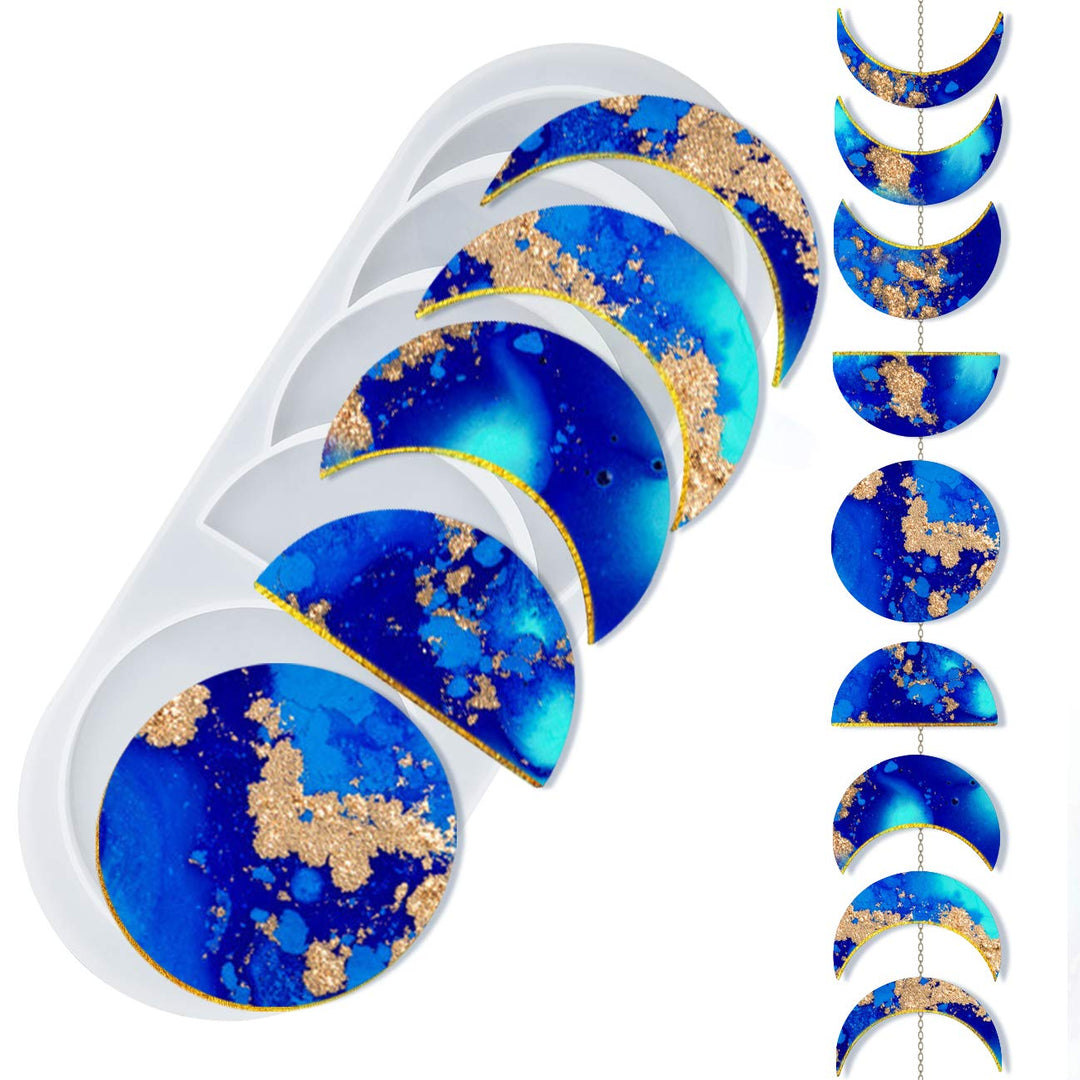 Moon Phase Resin Molds - Crescent Silicone Moulds/Young New Moon Epoxy Moulds/Full Moon Geode Agate Moulds/Quarter Moon Moulds for DIY Art Casting Resin
