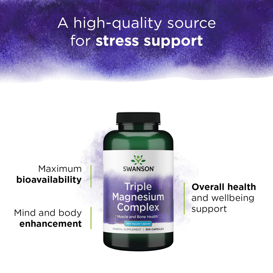 Swanson Triple Magnesium Complex - Mineral Supplement - Natural Support - Featuring Citrate, Oxide & Aspartate - (300 Capsules, 400mg Each)