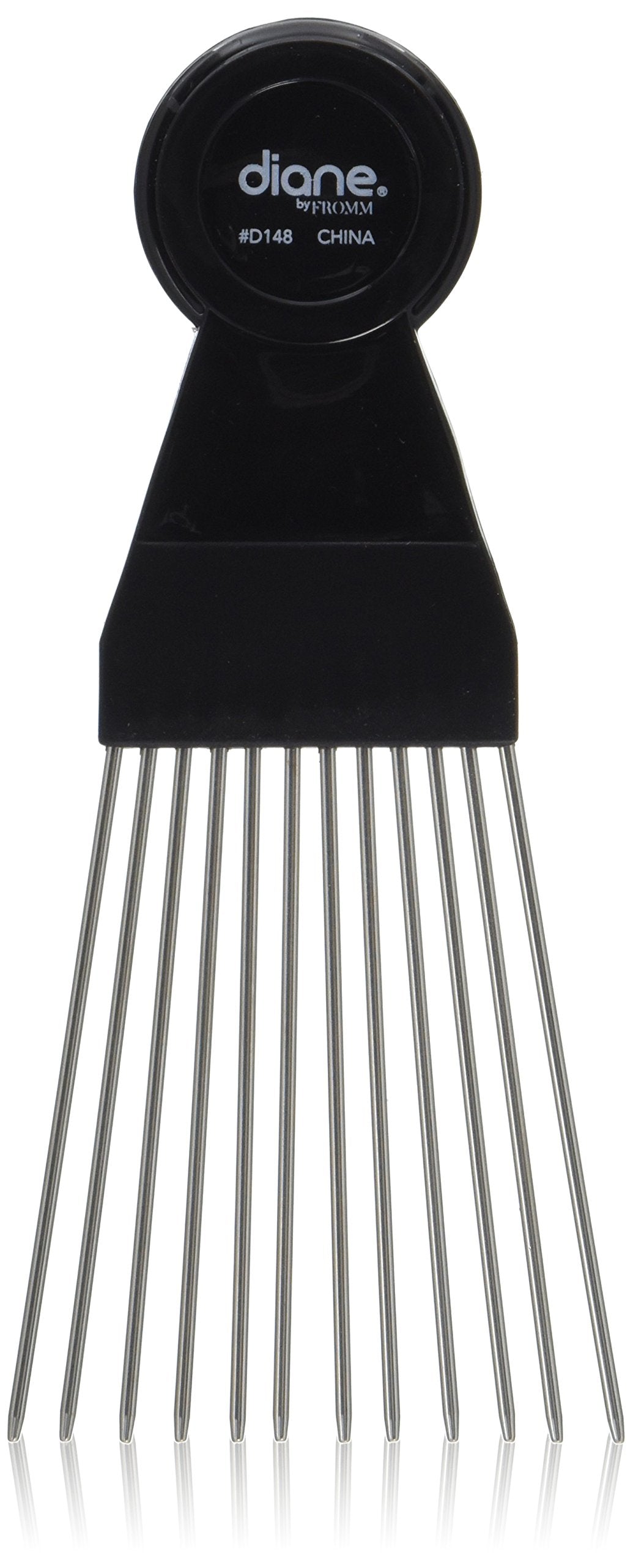 Fan Pick, Black, 1 comb, Stainless steel, steel teeth, stainless, rounded tips, hair brush, hair pick, pik.