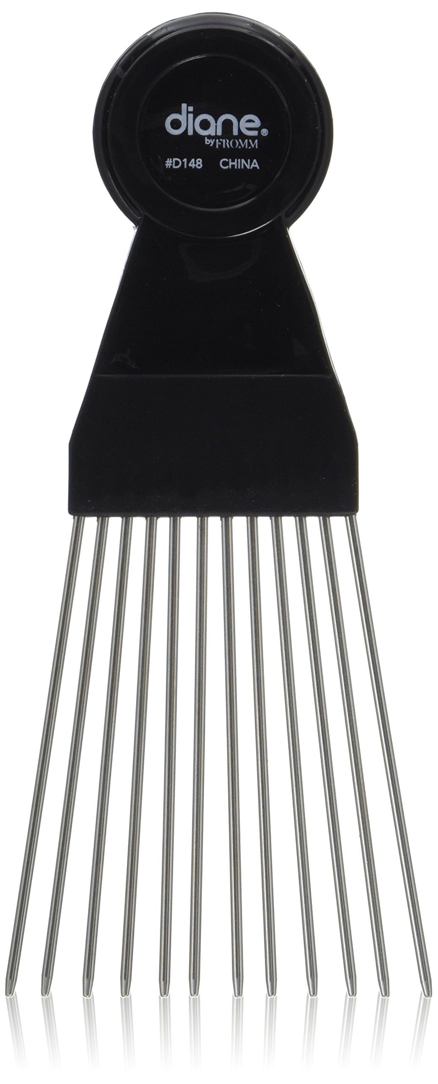 Fan Pick, Black, 1 comb, Stainless steel, steel teeth, stainless, rounded tips, hair brush, hair pick, pik.