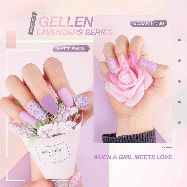 Gel Nail Polish Kit - 6 Colors Lavenders Series - Violet Lilac Rose Pink Popular Nail Gel Colors Nail Art DIY Home Gel Manicure Set