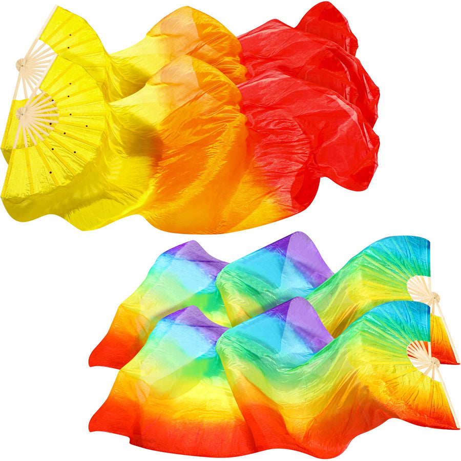 Qunclay 2 Pair Artificial Silk Bamboo Fans Veils Long B