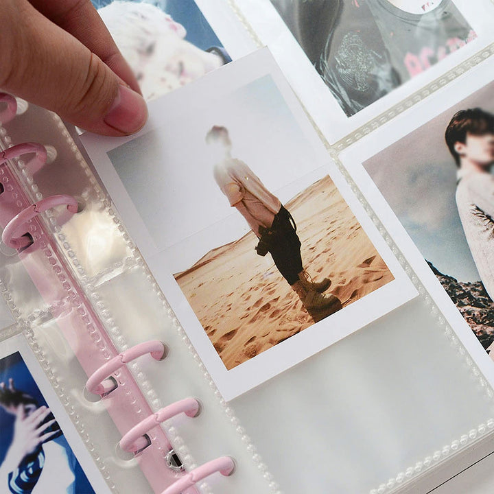 3 Inch 200 Pockets Portable Photo Album Books Home Picture Case Storage 6-Ring Binder Cover Refillable Notebook Kpop Photocard Name Card ID Holder (Pink)